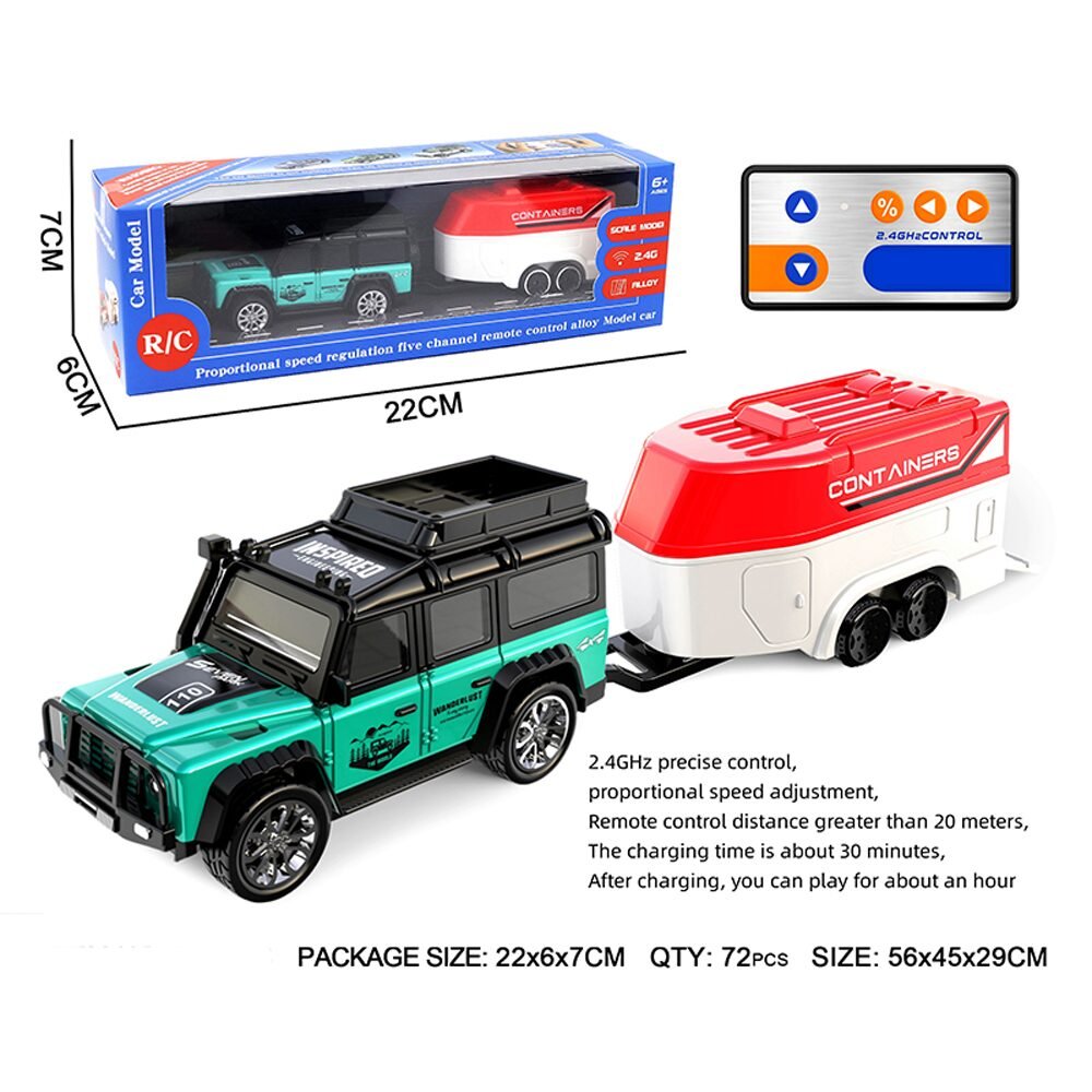 سيارة ريموت كنترول صغيرة 1:64 SUV مع كارفان – Mini RC Adventure Car